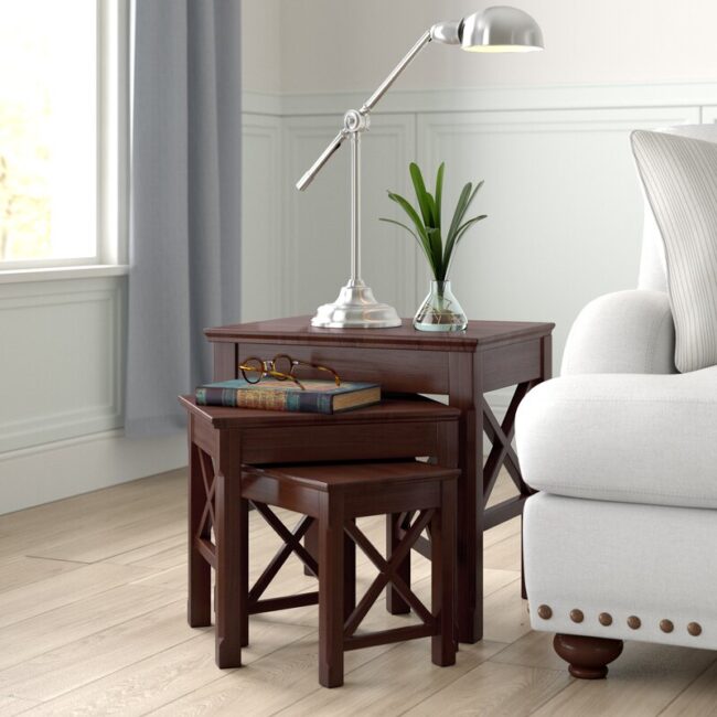 Cerigo Wood 3 Piece Nesting Table - Brown