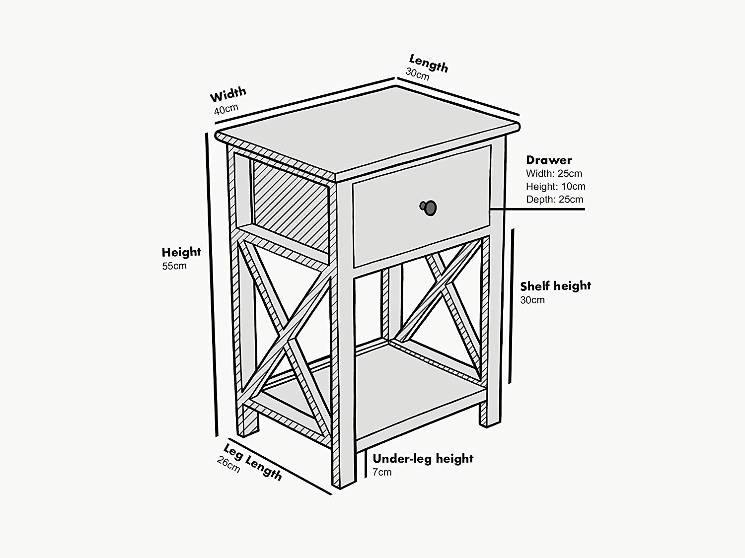 Salamis Wooden Bedside Table with Drawer White Decornation