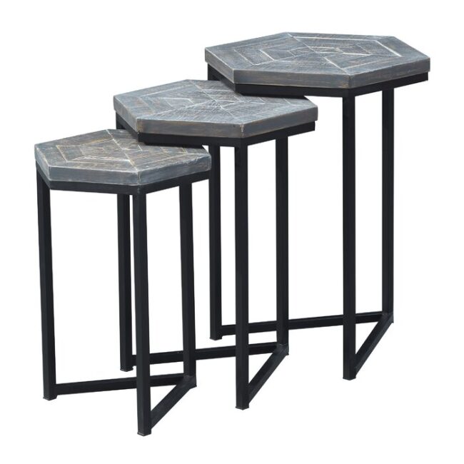 Lamia Wooden Hexagonal Nesting Table Set of 3 - Black - Image 3