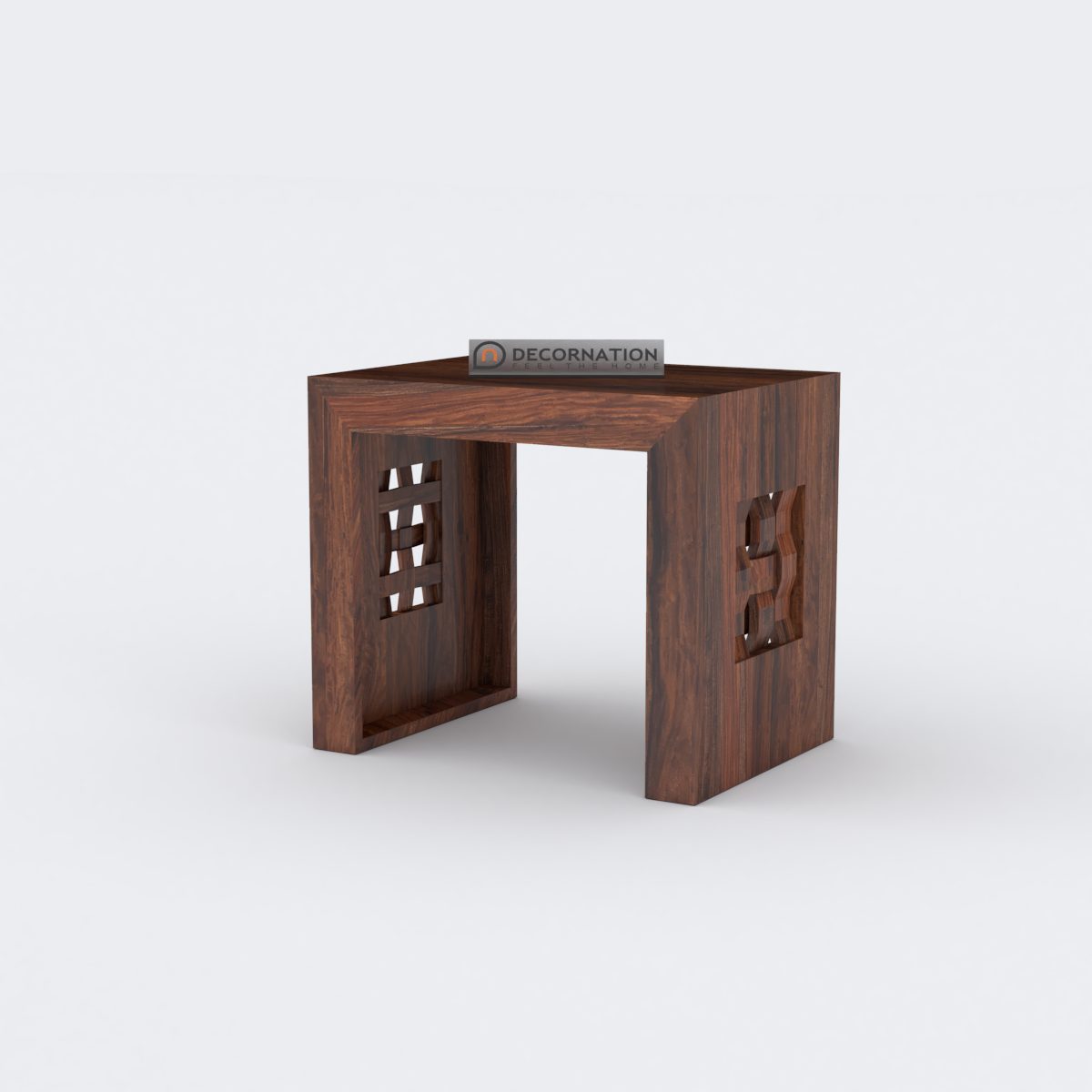 Lincoln coffee table in walnut brown with stools — assembled view