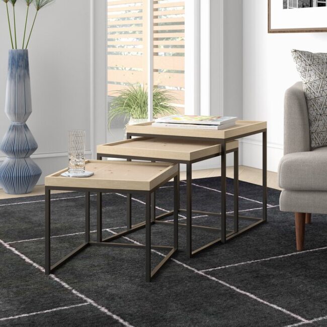 Athens Wooden Nesting Table Set of 3 - Light Brown