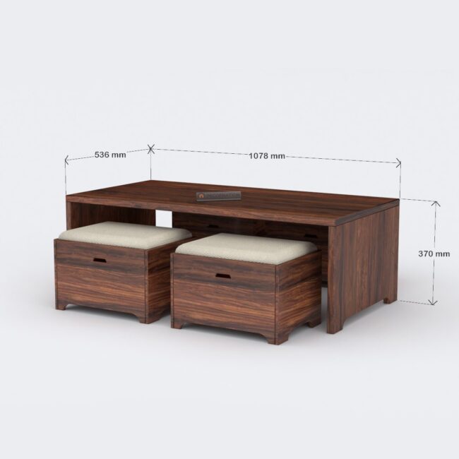 Lichfield Coffee Table With 4 Stools - Brown - Image 4