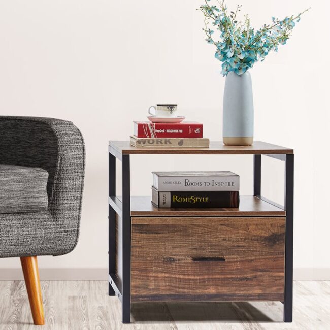 Paros Storage End Table - Natural Finish