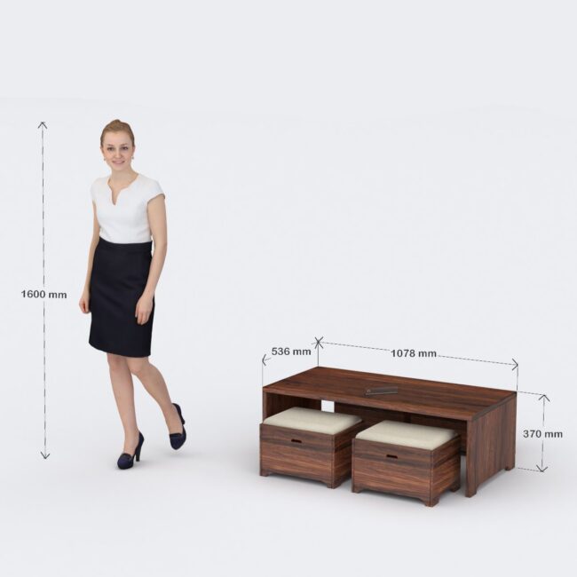 Lichfield Coffee Table With 4 Stools - Brown - Image 5