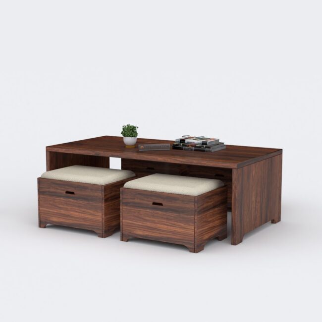 Lichfield Coffee Table With 4 Stools - Brown - Image 6