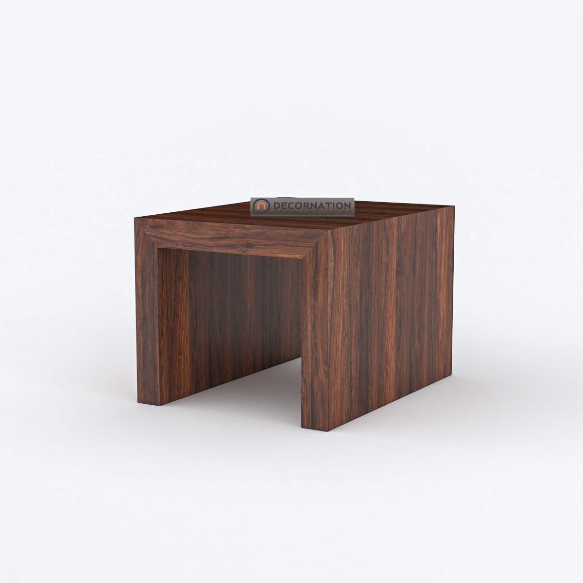 Solid sheesham wood coffee table with pull-out stools — dimension overlay confirming 43.5 x 23.5 x 19 inches