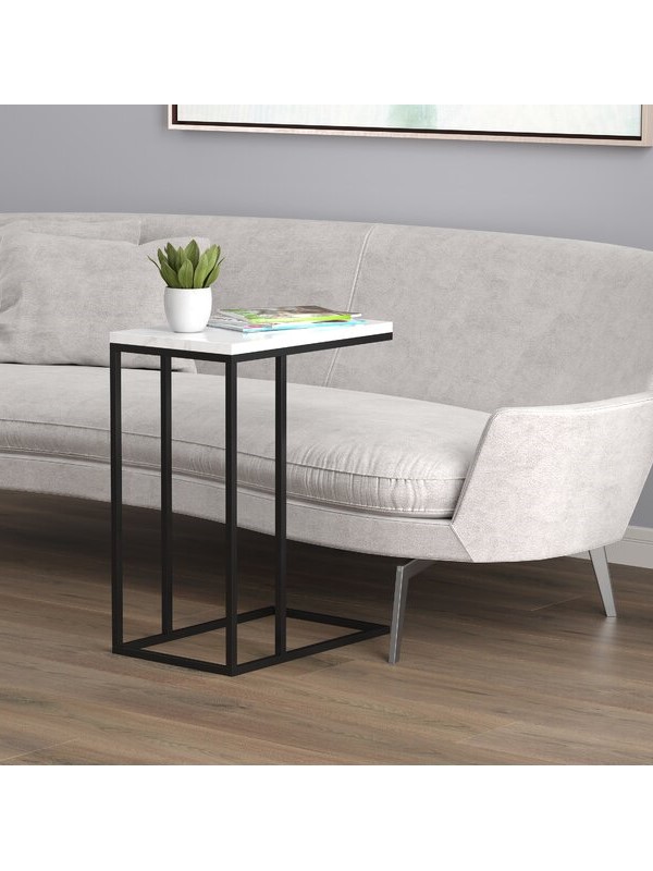Anafi Sheesham Wood C-Shape End Table – White