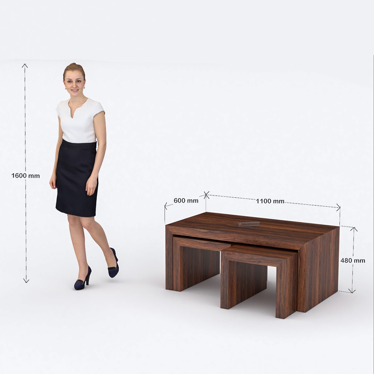Carlisle Solid Sheesham Wood Coffee Table Set — 2 Pull-Out Stools - Image 7