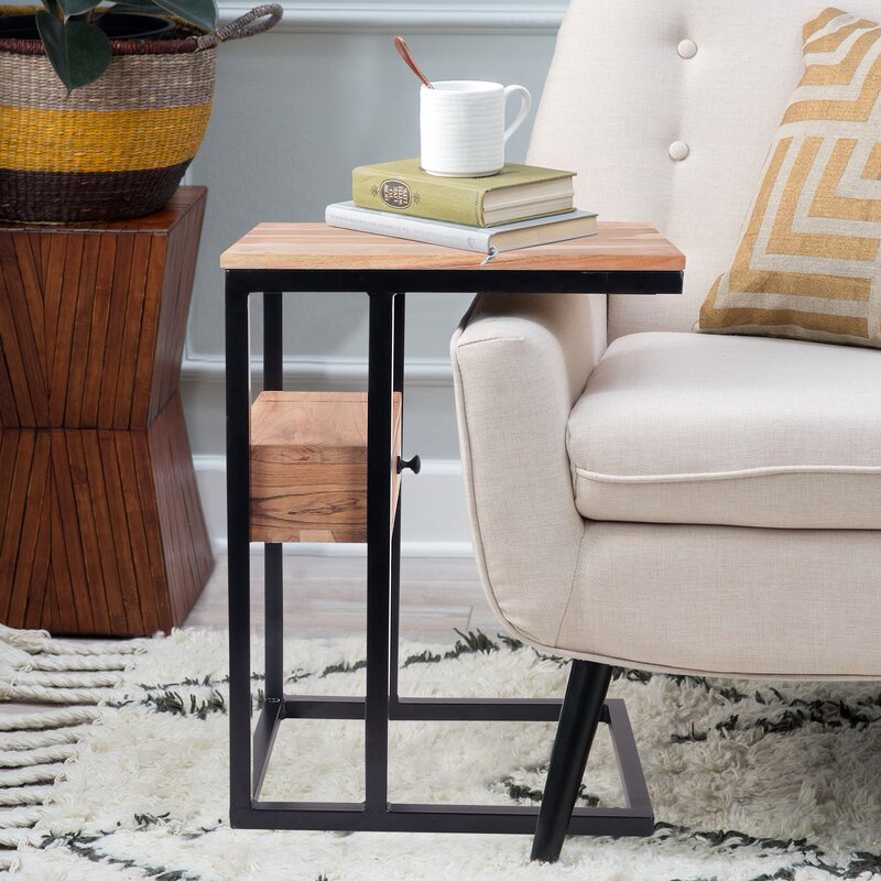 Euboea Solid Wood Storage End Table – Natural Finish