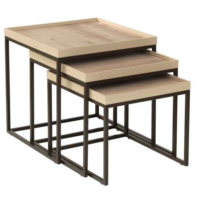 Athens Wooden Nesting Table Set of 3 - Light Brown - Image 2