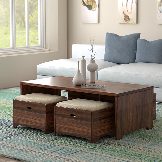 Lichfield Coffee Table With 4 Stools - Brown