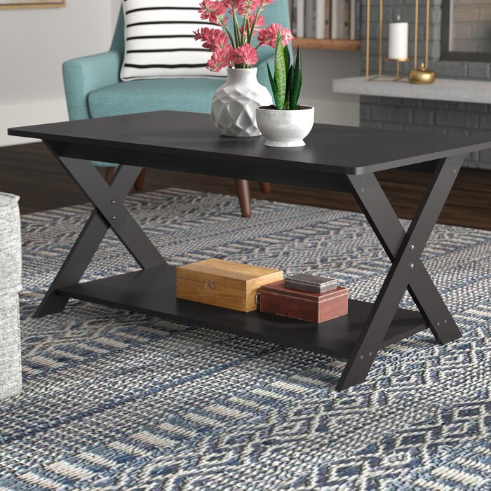 Angite Wooden Criss Crossed Coffee Table with Storage – Black