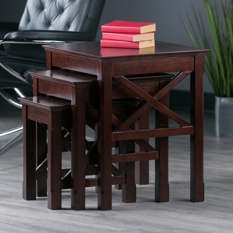 Cerigo Solid Wood 3 Piece Nesting Table Brown Decornation