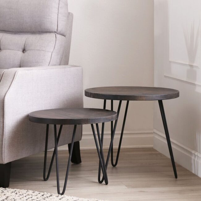 Tyria Wooden Circular 3 Legs Nesting Table Set of 2 - Dark Brown - Image 5