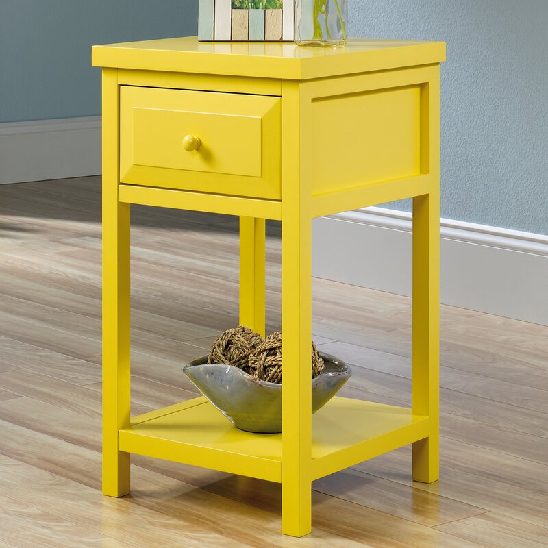 Nisyros Wooden Storage End Table – Yellow