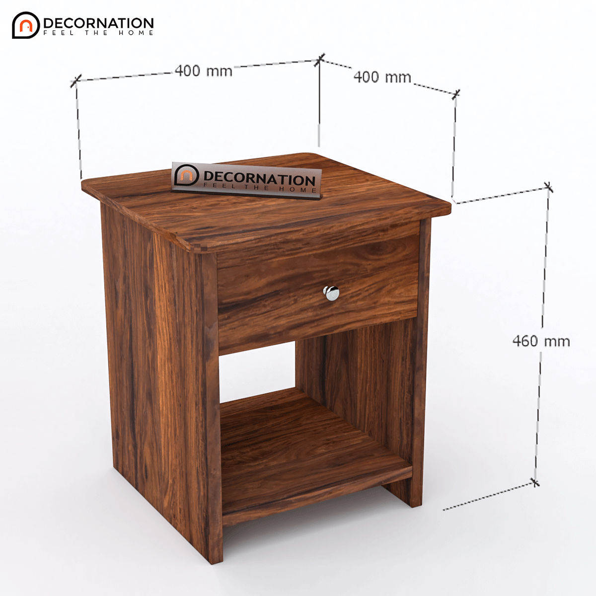 Tagus Solid Wood 1 Drawer Bedside Table With Storage - Natural Finish - Decornation