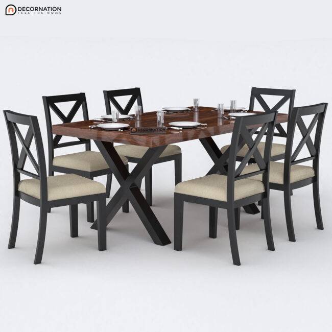 Ion Wooden 6 Seater Dining Table Set - Image 4