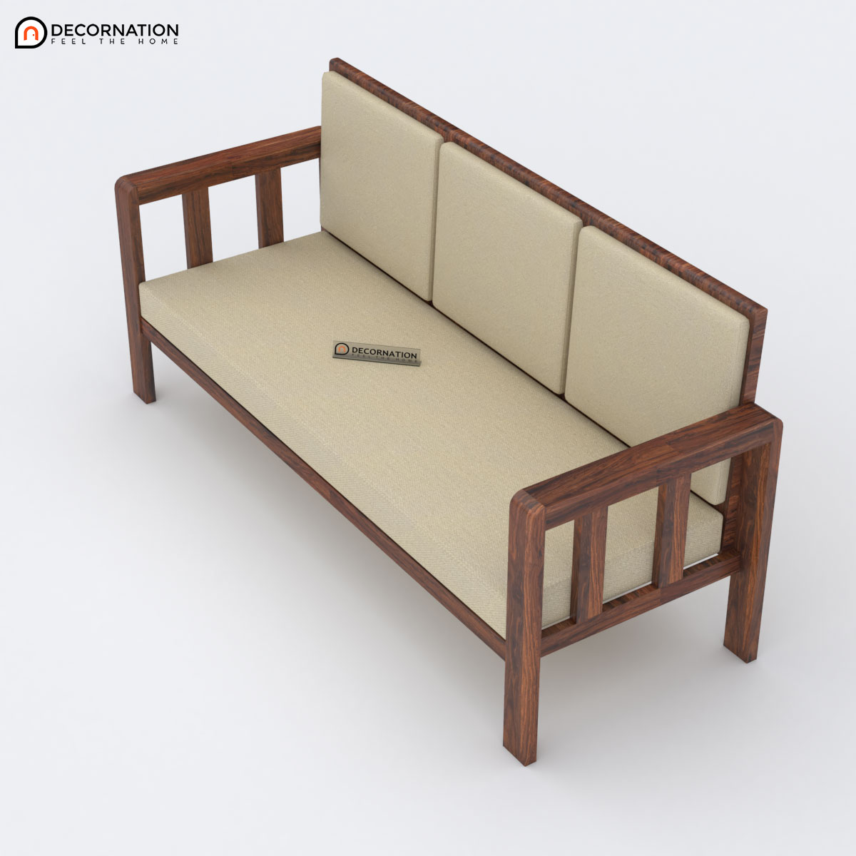 Rijeka Wooden 3 Seater Sofa - Brown - Image 2