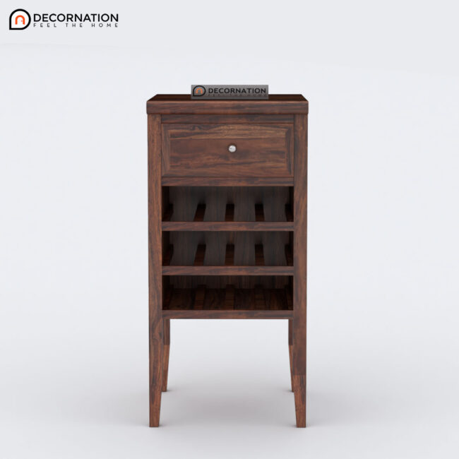 Clio Wooden Storage Bar Cabinet with 1 Drawer and 3 Shelfs - Brown - Image 2