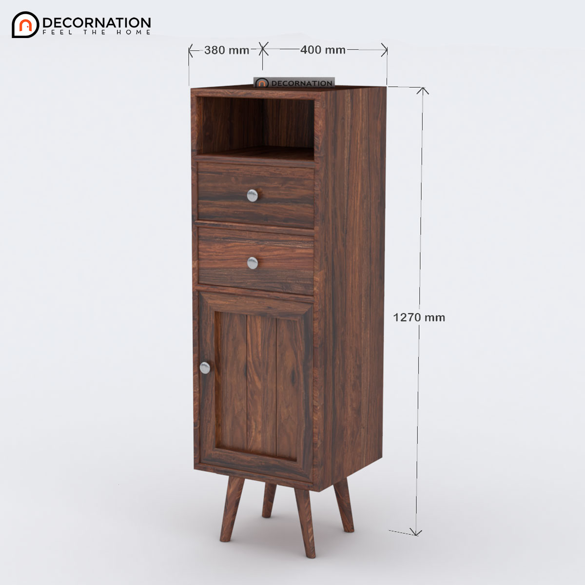 Brown sheesham cabinet with matte finish and metal handles — showing 50 inch height