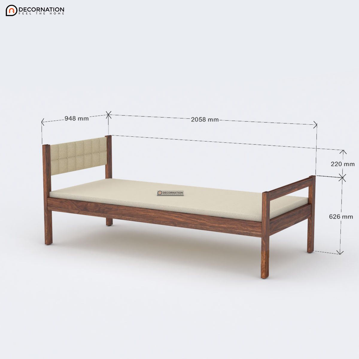 Walnut Brown Single Bed with Solid Wood Frame - Top View