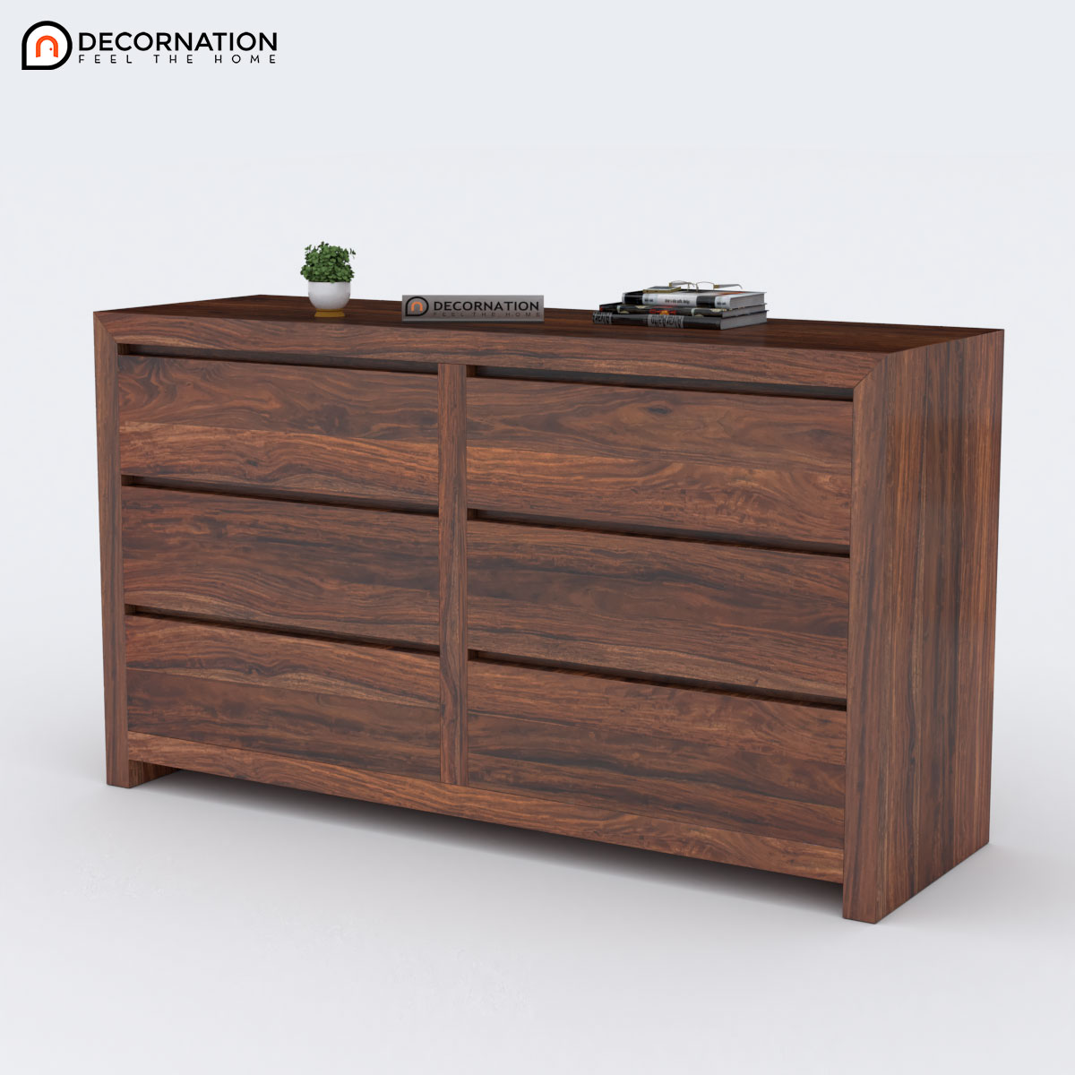 Contemporary sheesham wood storage cabinet with walnut finish — top view displaying spacious surface for decor items