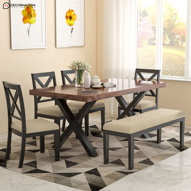 Ion Wooden 6 Seater Dining Table Set - Image 2