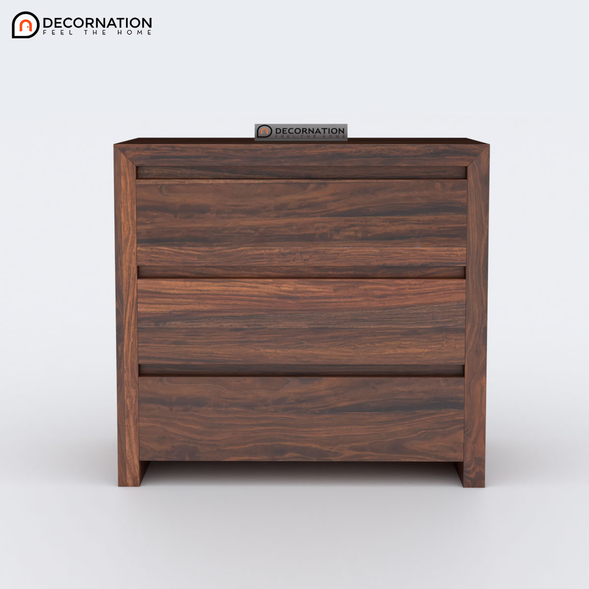 Interior view of the sheesham cabinet showcasing its three open shelves and natural wood grain