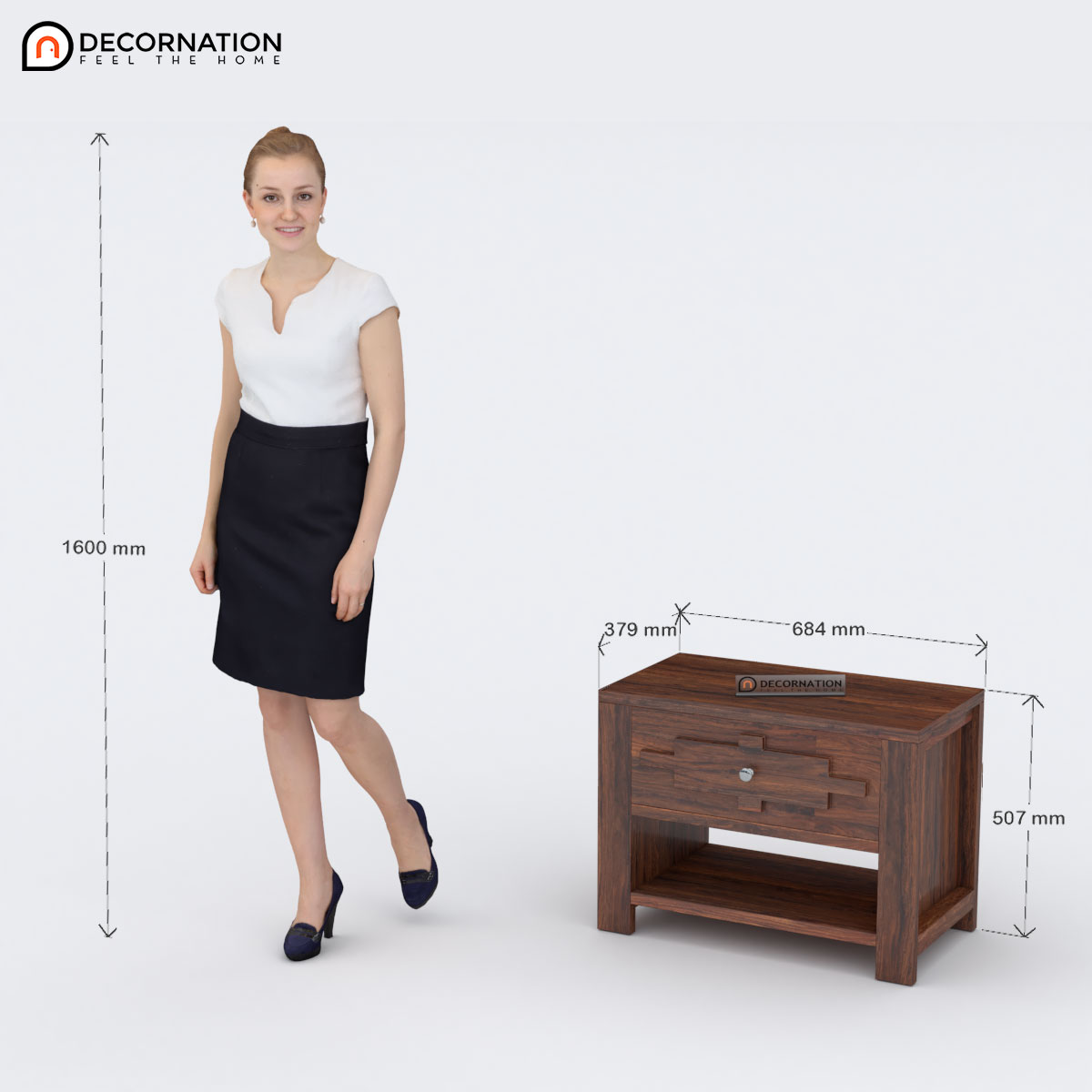 Ume Solid Sheesham Wood Bedroom Side Table — Walnut Brown Finish - Image 5