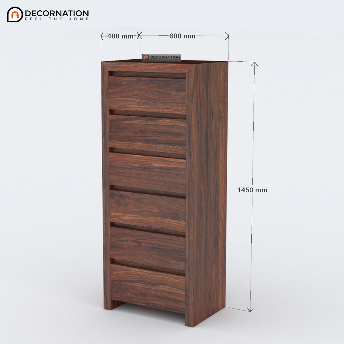 Wooden storage cabinet with matte walnut finish and push-open mechanism — close-up of drawer detail