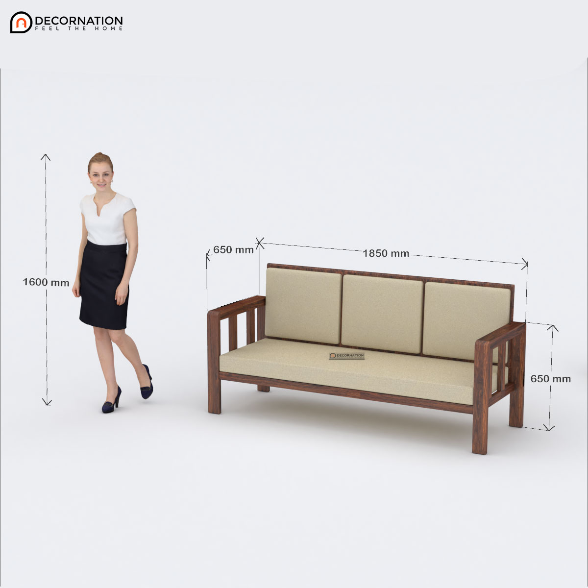 Rijeka Wooden 3 Seater Sofa - Brown - Image 6