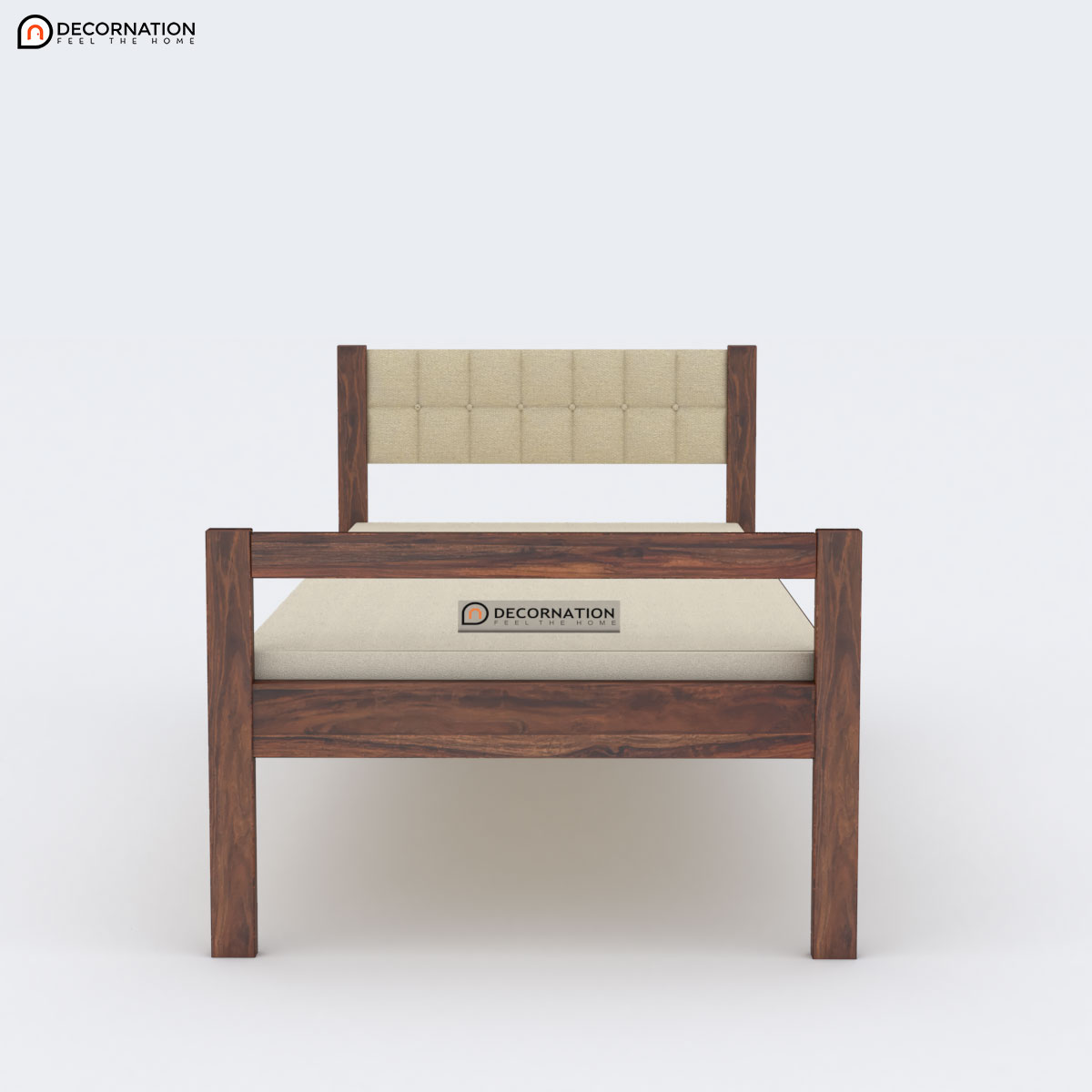 Fracis Solid Sheesham Wood Single Bed With Tufted Headboard - Walnut Brown - Image 6