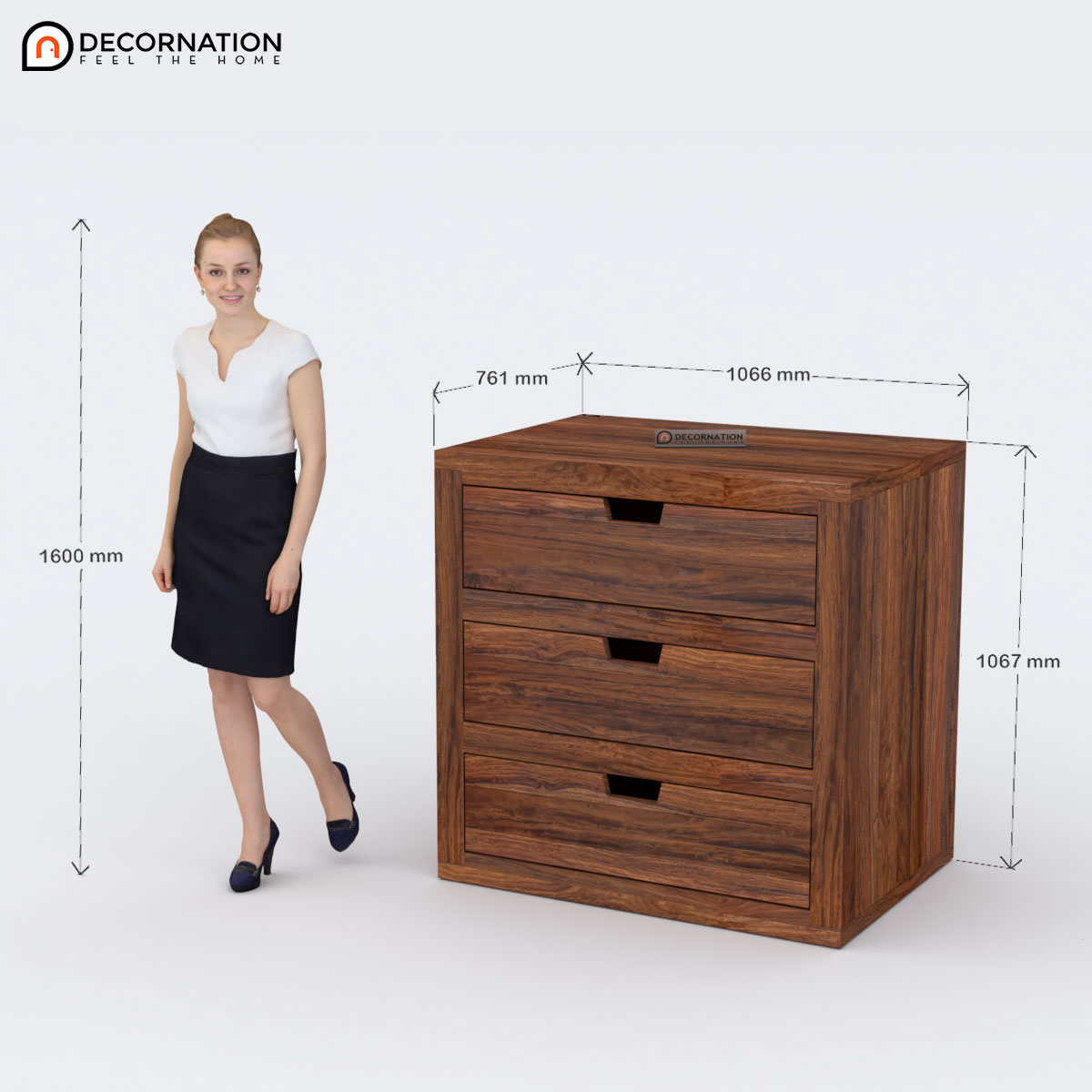 Jacey Solid Sheesham Wood Chest of Drawers — Walnut Finish - Image 5