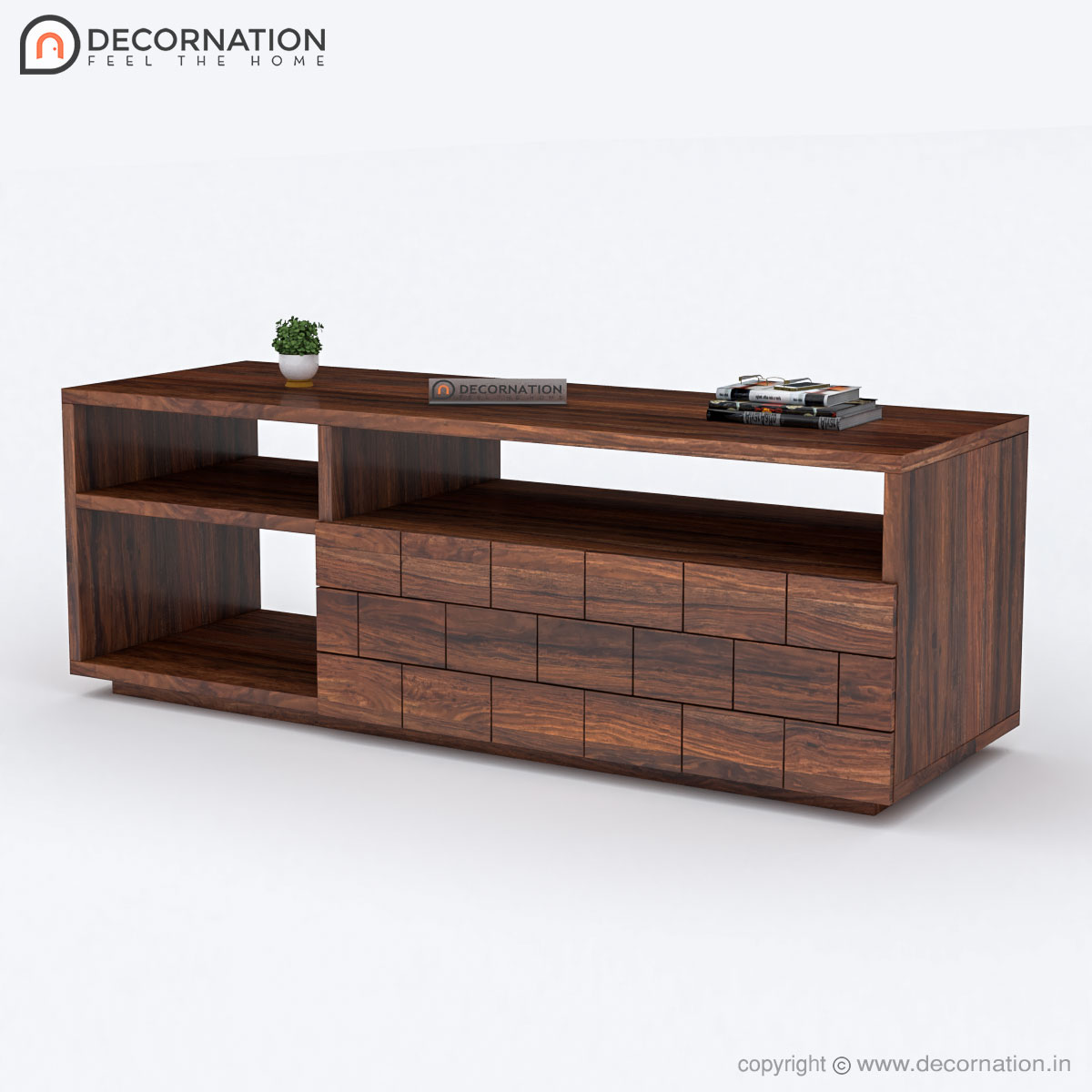 Illias Solid Wood TV Table With Storage Brown Decornation