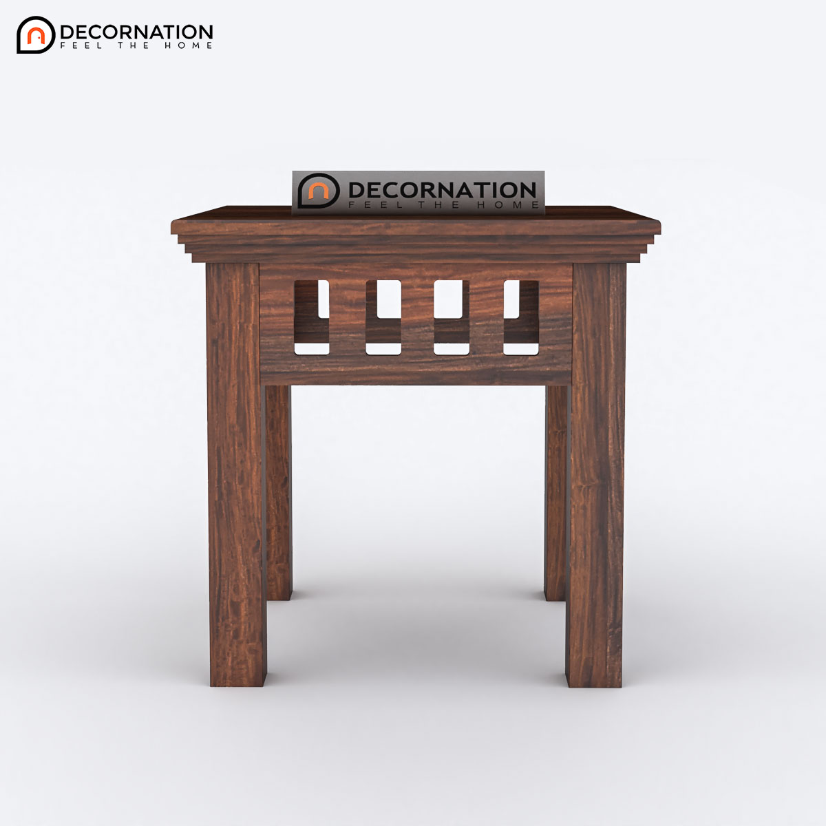Walnut brown bedroom side table in solid wood — top view highlighting natural grain patterns