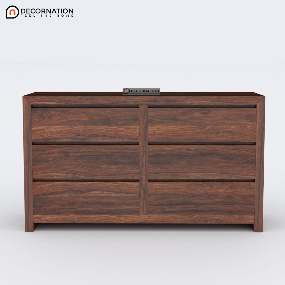 Daria wooden storage cabinet with solid wood construction and six drawers — side view highlighting natural wood grain patterns