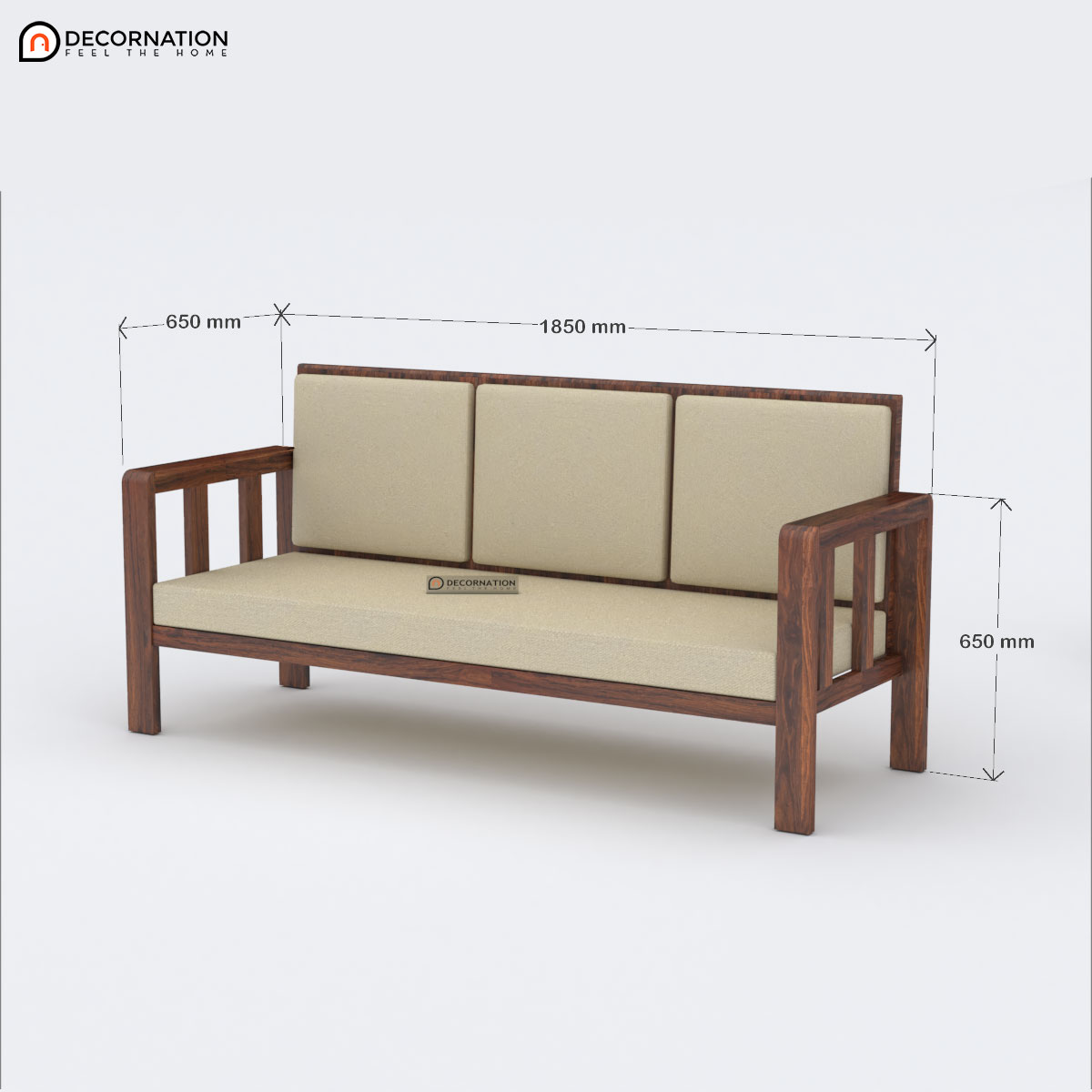 Rijeka Wooden 3 Seater Sofa - Brown - Image 5