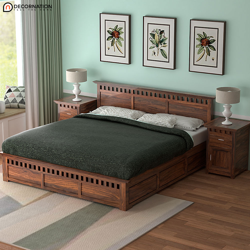 Boston Wooden Storage Double Bed With Storage Brown Decornation