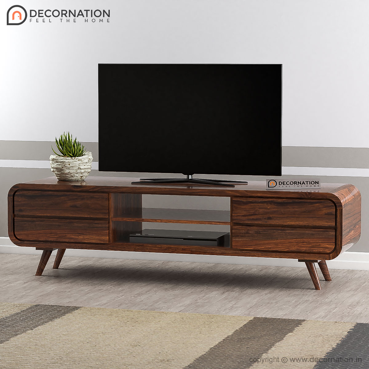 Dorian Solid Wood TV Table With Storage- Brown - Decornation