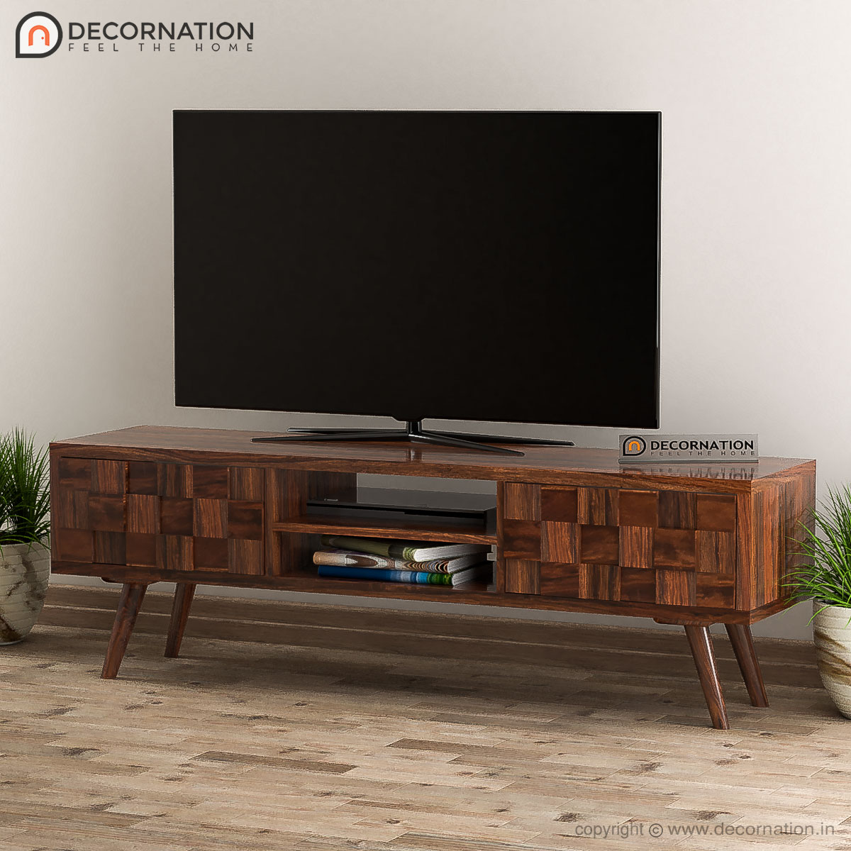 Panos Wood Storage TV Table – Dark Brown