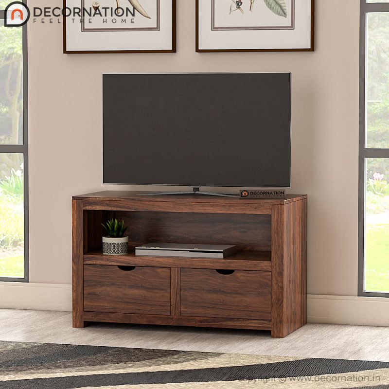 Arali Solid Wood Storage TV Table with 3 Drawers Brown Decornation