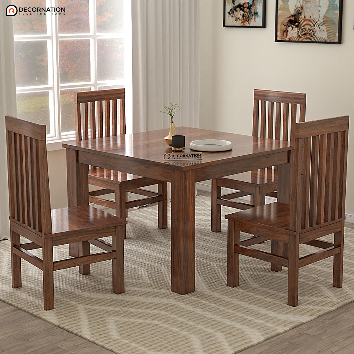 Bree 4 Seater Wooden Dining Table - Brown - Decornation