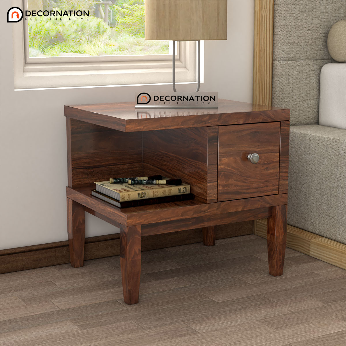 Icarus Storage Wooden Bedside Table – Brown