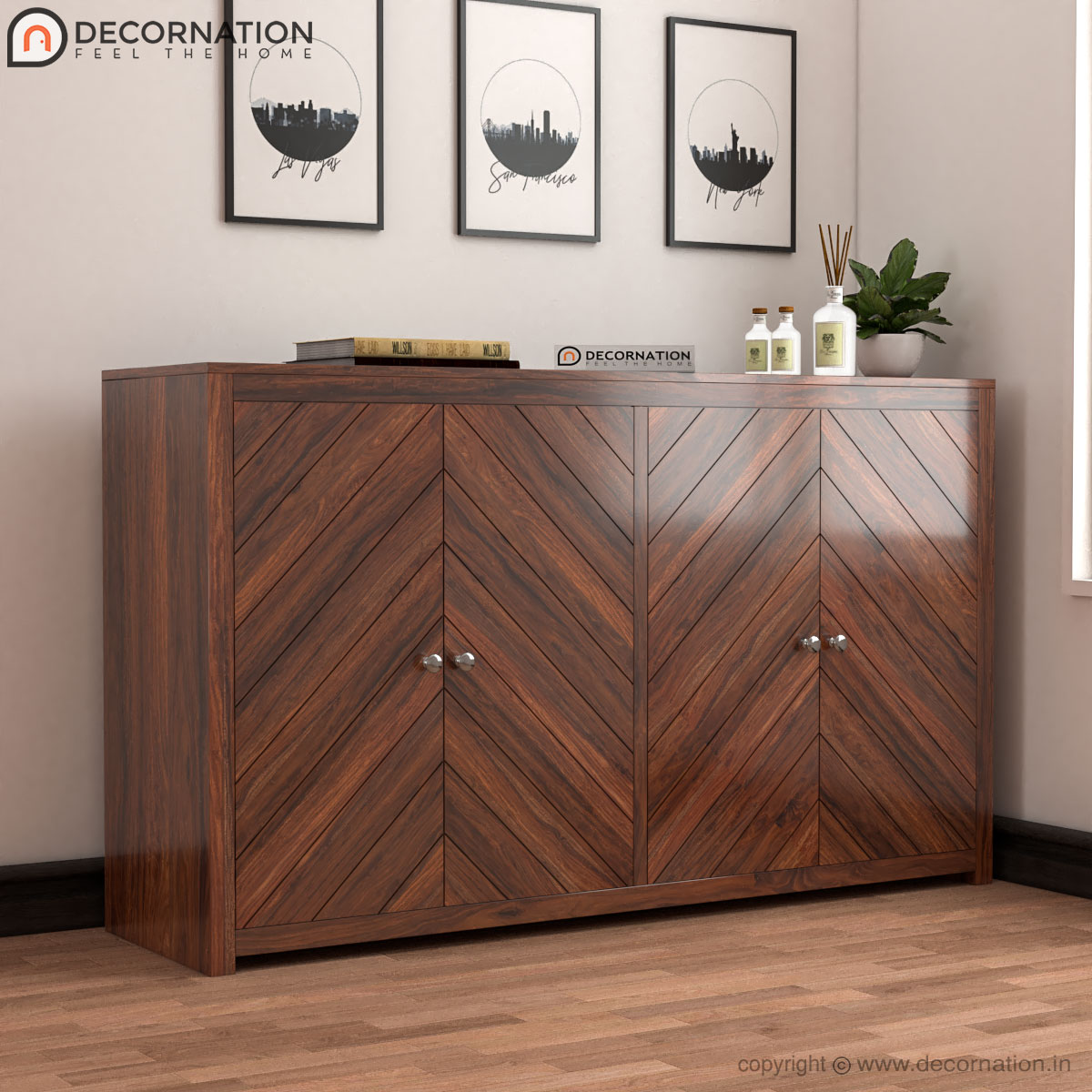 Helios Wooden 2 Cupboard Storage Console Table - Brown - Decornation
