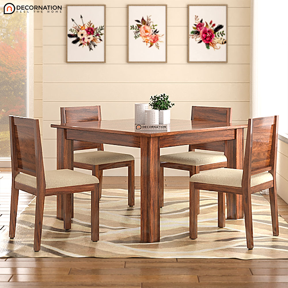 Binche Solid Wood 4 Seater Dining Table Set - Decornation