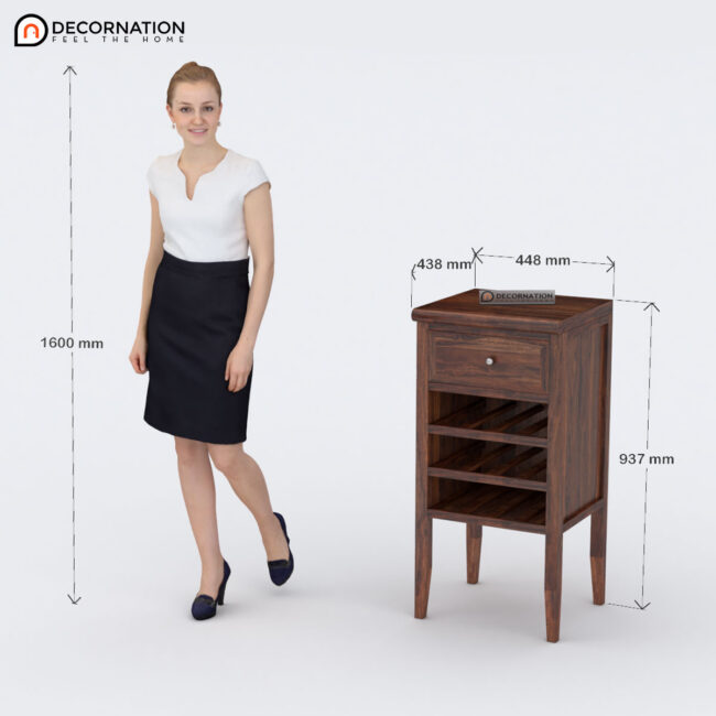 Clio Wooden Storage Bar Cabinet with 1 Drawer and 3 Shelfs - Brown - Image 5