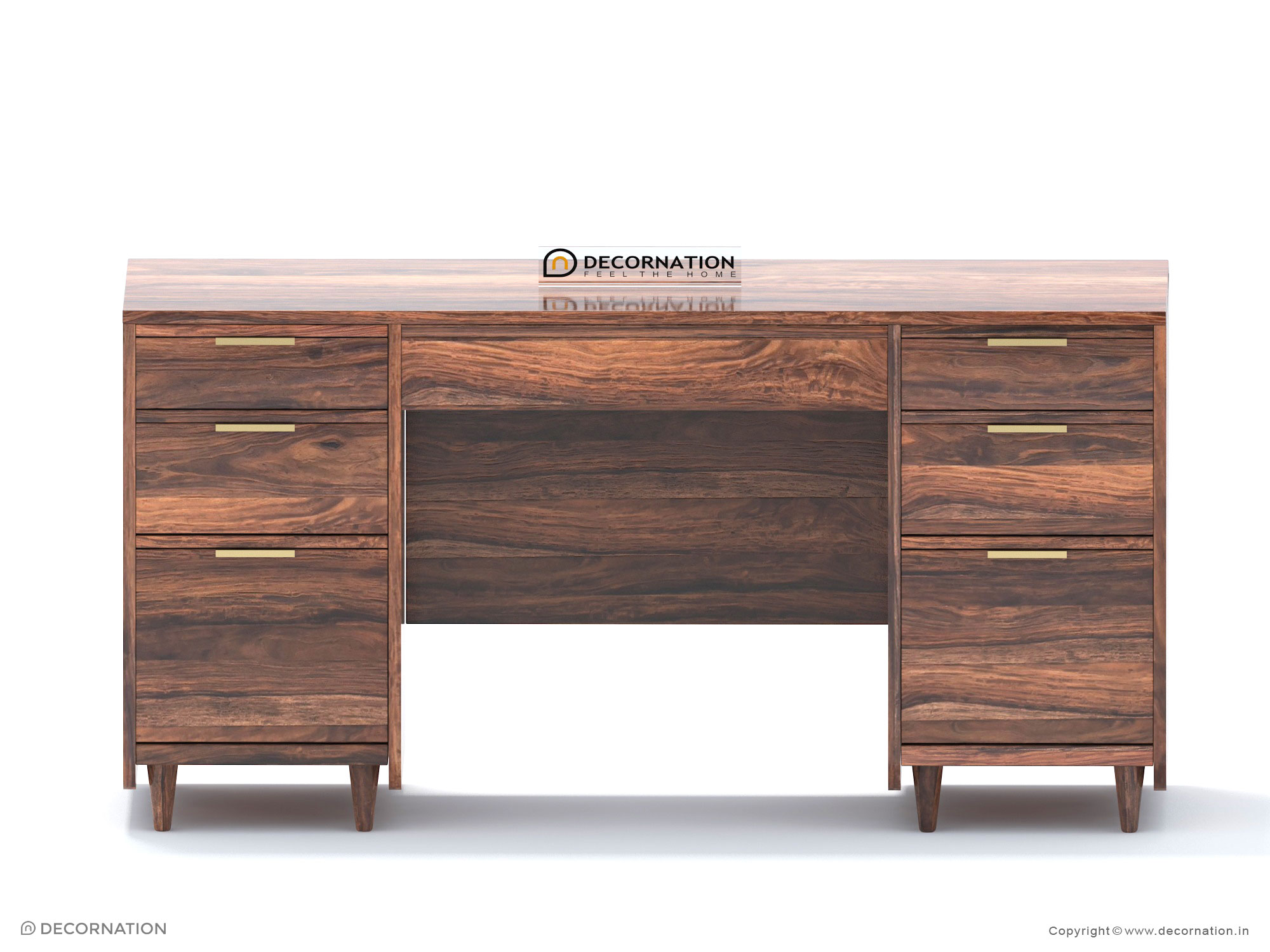 59-inch sheesham wood desk with ample storage and workspace — top view showing dimensions