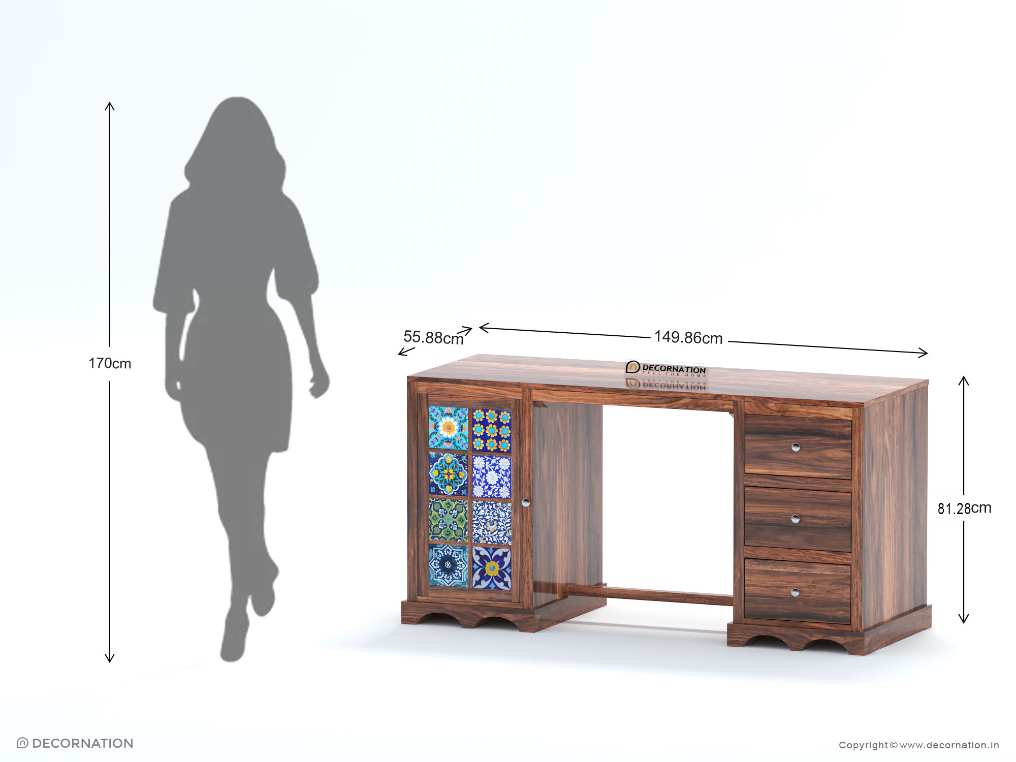 Arwen Solid Sheesham Wood Storage Writing/Computer Desk — Walnut Finish - Image 4