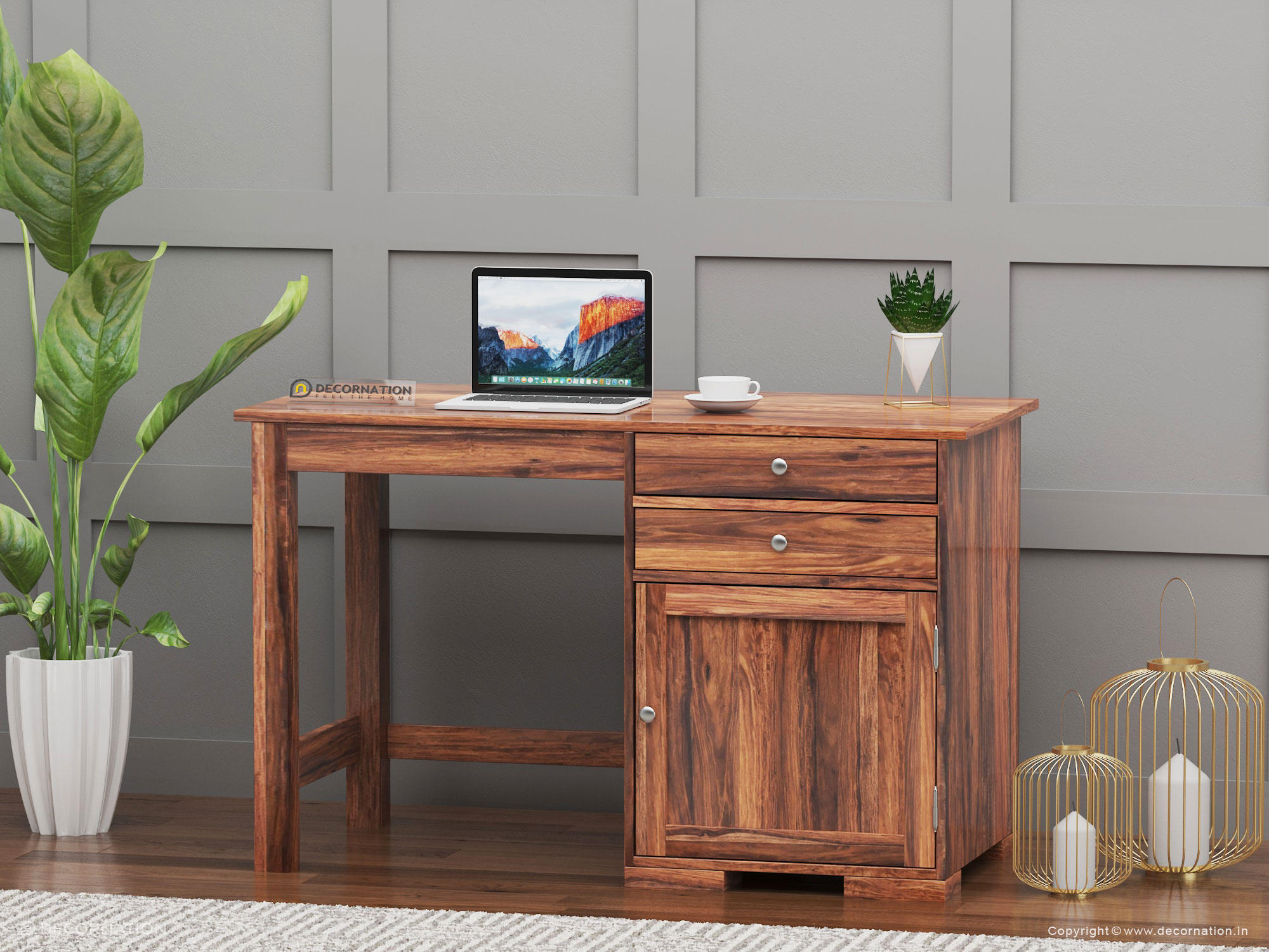 Nerio Sheesham Wood Storage Computer Table With 2 Drawers
