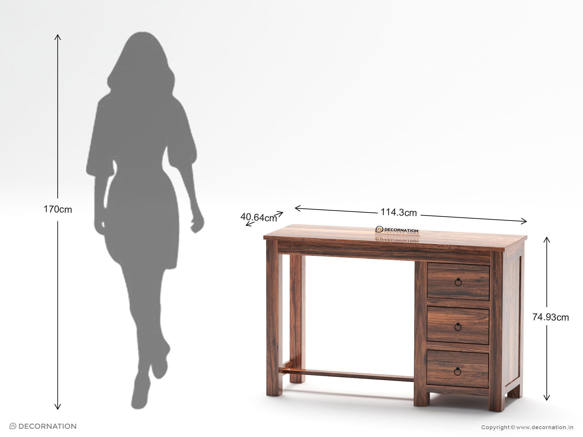 Skylar Solid Sheesham Wood Computer Table — 3 Drawer Storage - Image 4